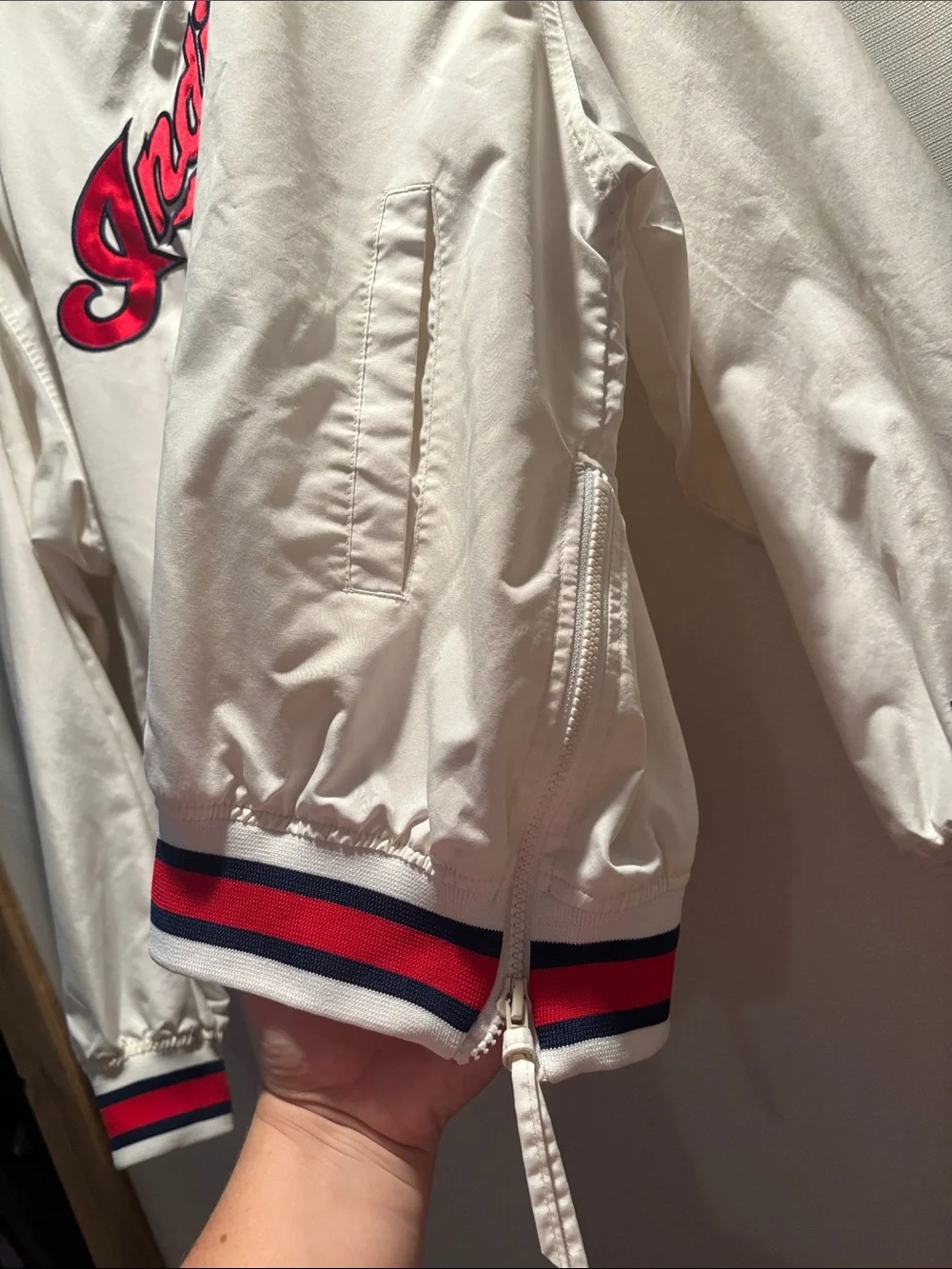 Puma Indians White Pullover Varsity Jacket with Red & Navy Trim Vintage